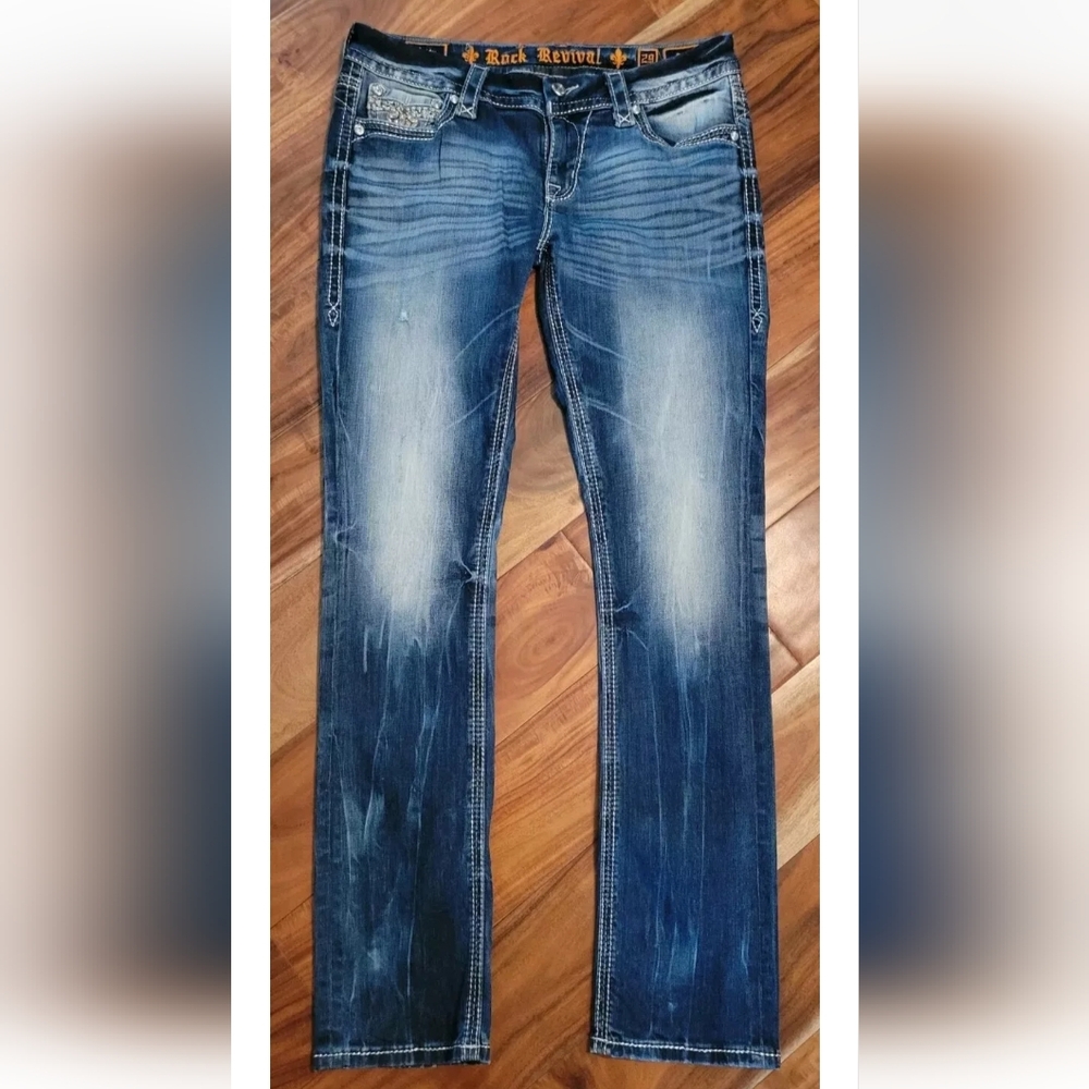 ROCK REVIVAL BETTY STRAIGHT DISTRESSED BLUE JEANS WOMENS 29 NeW